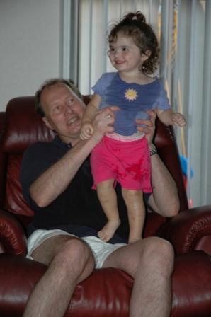 Uncle and Kelsi all sweaty and dirty after playing outside.