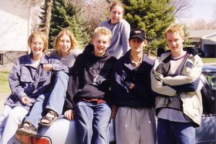 Guffer (in hat) with cousins, Amber, Sandy, Barney, Andy and Auntie Marcie.