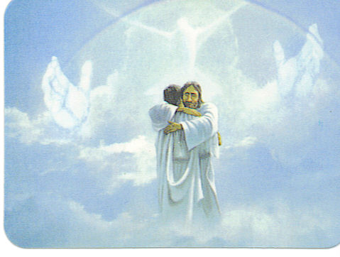 Thie is a picture of Jesus Christ, Hugging and Welcoming Bill Home.