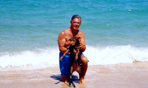 Bob with Chipper at the Beach in Miami