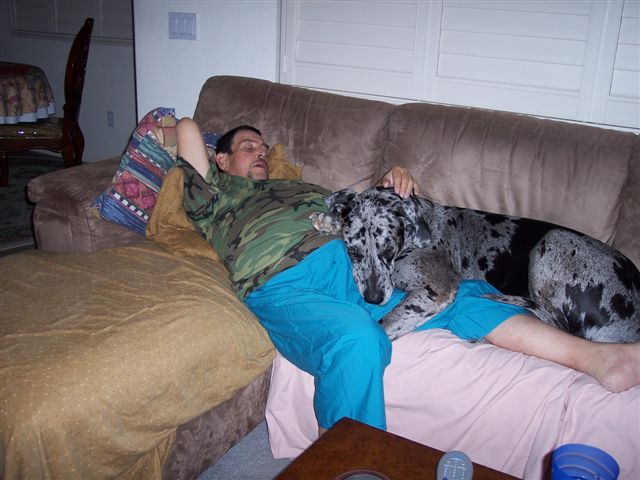 Ian and his baby Blue sleeping