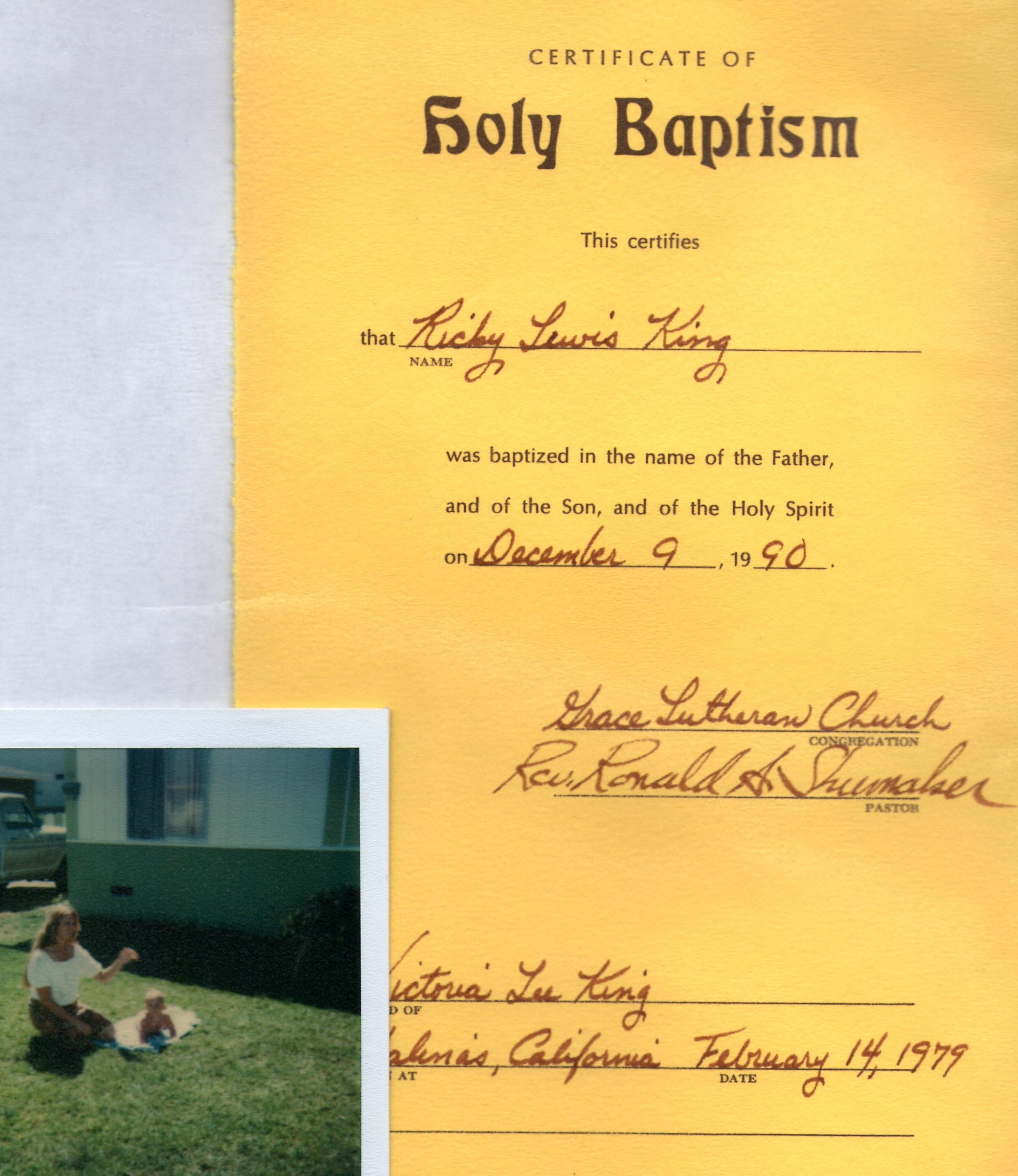 Ricky's Baptism Paper, Mark, Ricky and Vickie Baptised together